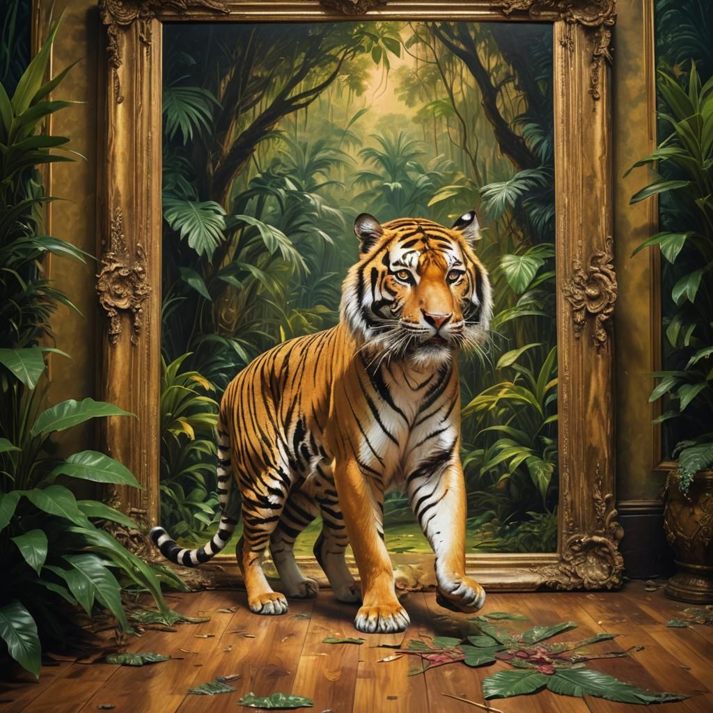 Tiger Emerges from Oil Painting: Surreal Photography