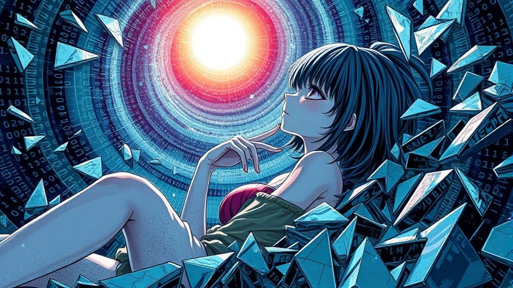 Anime Girl Dissolving into Glass Shards