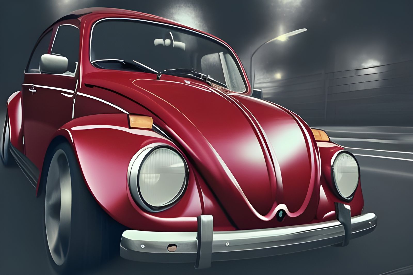 Red Volkswagen Beetle in Dark Fantasy Style