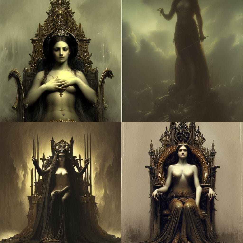 Dark Feminine Figure on Throne in Horror Style
