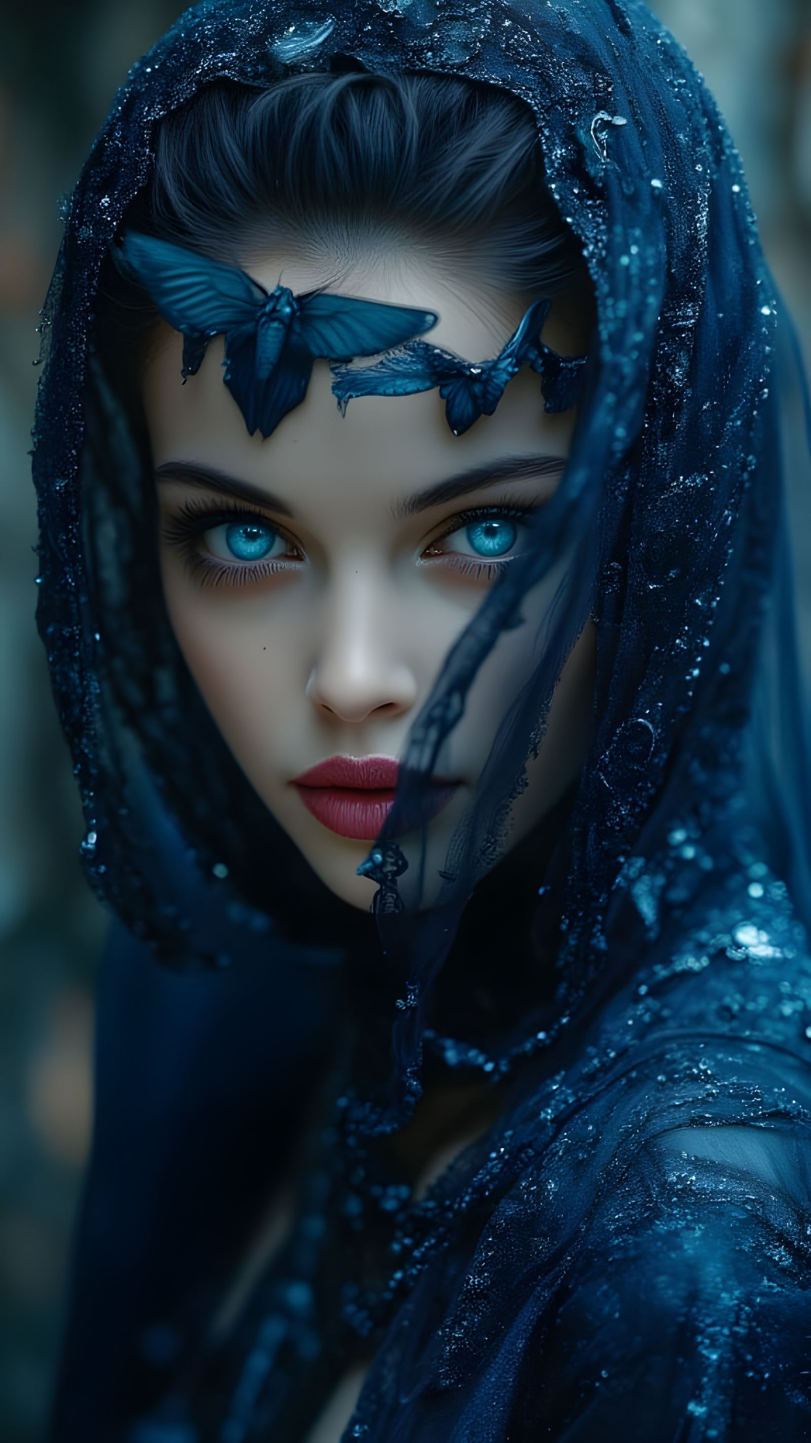 Woman in Haute Couture with Black Moths