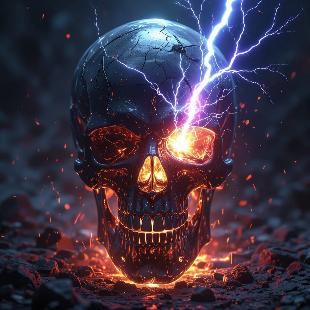 Grimdark Glass Skull Erupting with Lightning