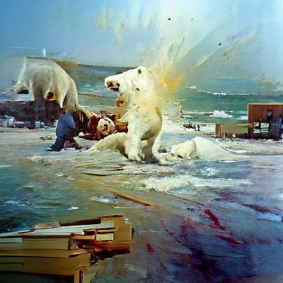 Polar Bear Attack in Oil Painting Style