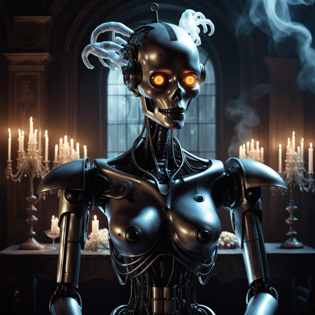 Evil Robot Ghost at Surreal Prom in Giger Style