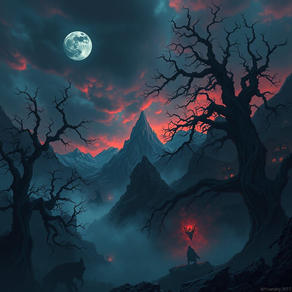 Mysterious Beings in a Haunting Dreamscape