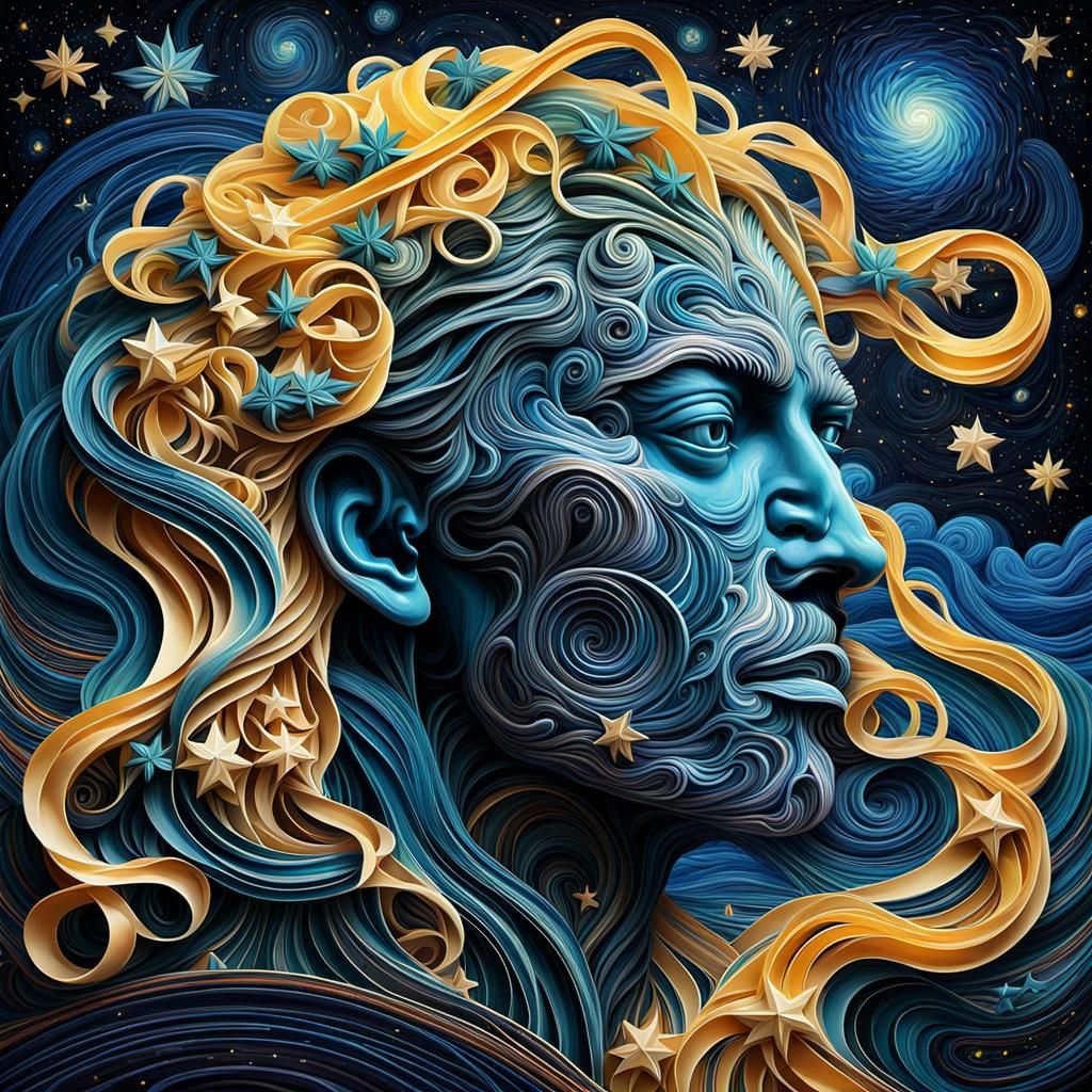 Princess Face in Starry Night Abstract Expressionism