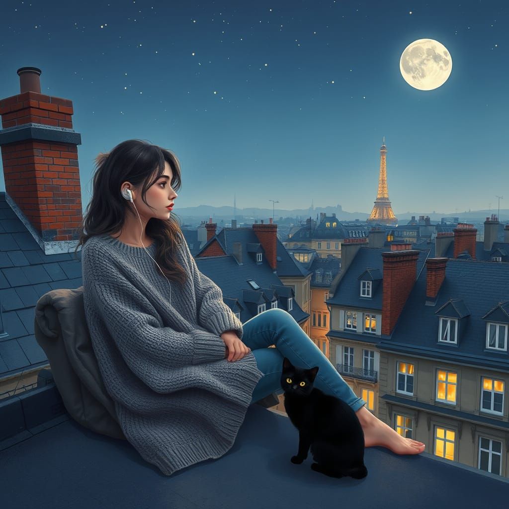 Parisian Rooftop Serenity at Sunset