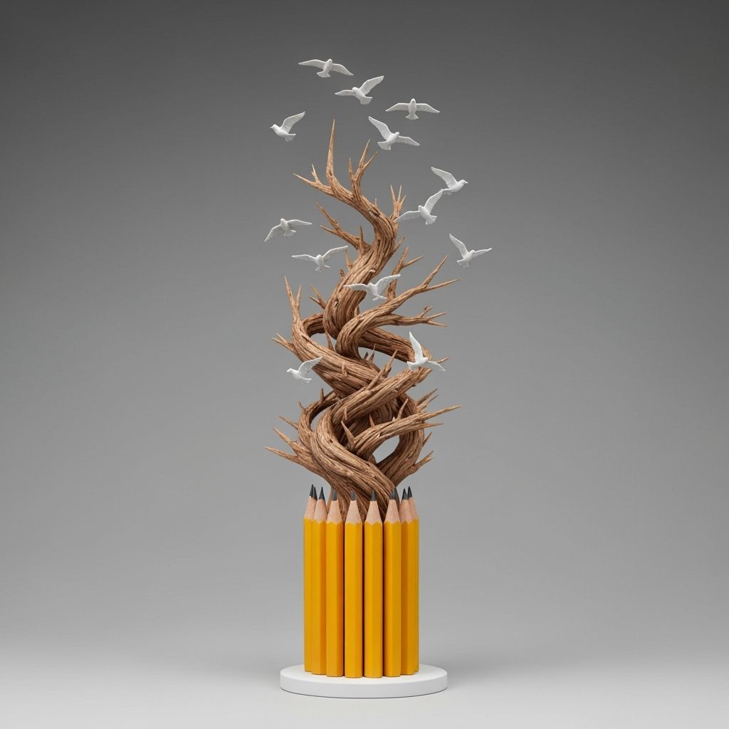 Pencil Tree Statue with Graphite Birds