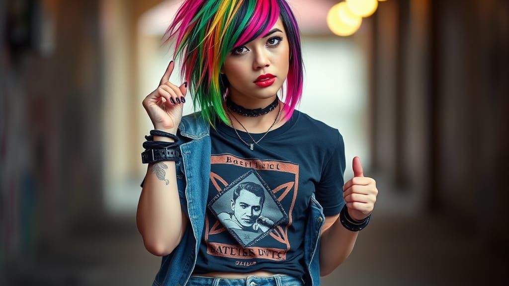 Punk Girl with Asymmetrical Hair in Fashion Photography Styl...