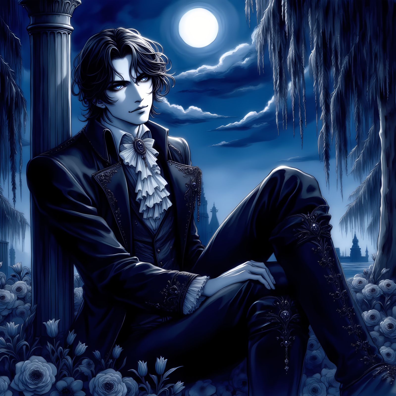 French-Canadian Man in Blue Night Scene