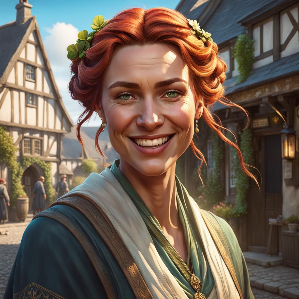 Smiling Irish Woman Portrait in Hyperdetailed Style