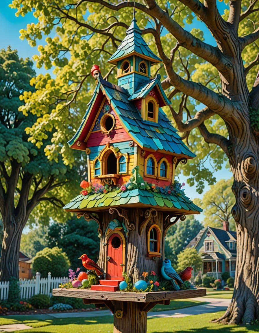 Whimsical Birdhouse in Dr. Seuss Style