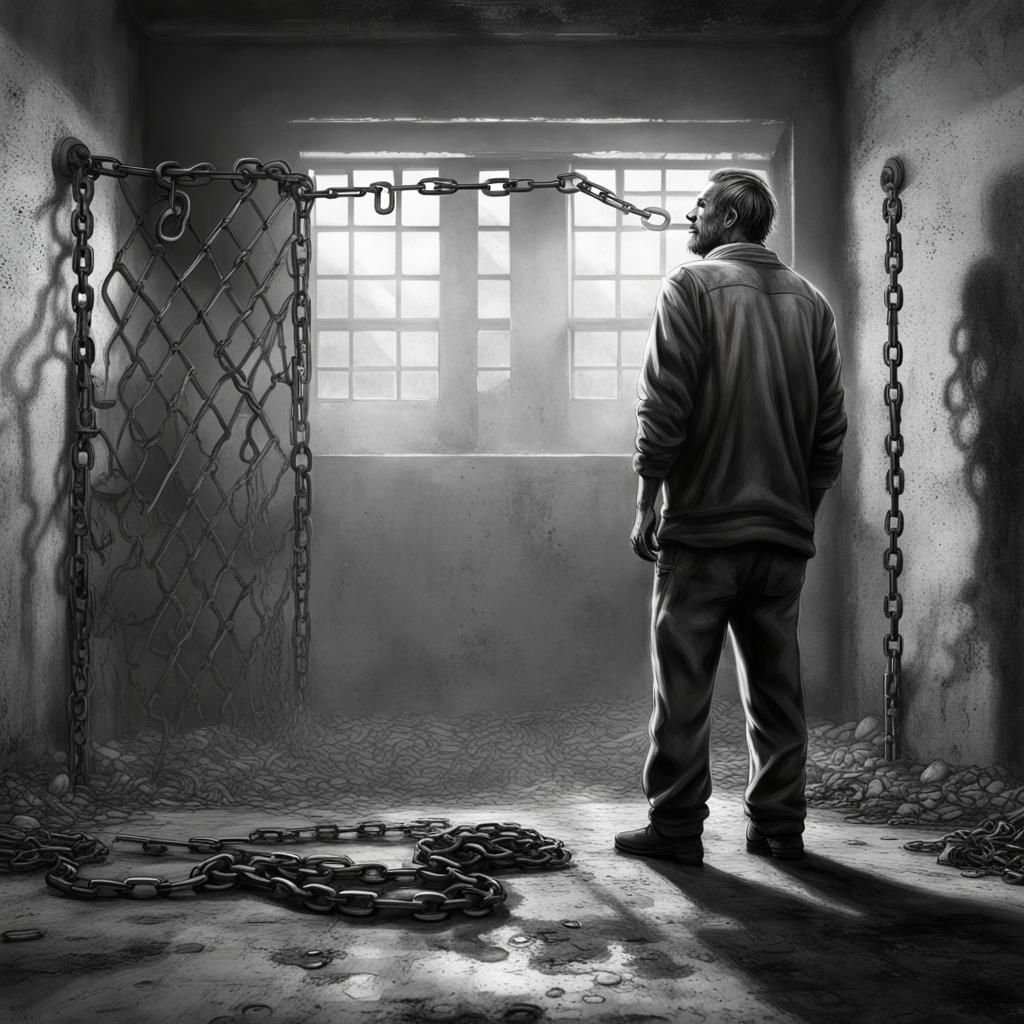 Abandoned Prison: Shackled Man in Hyperrealistic Art