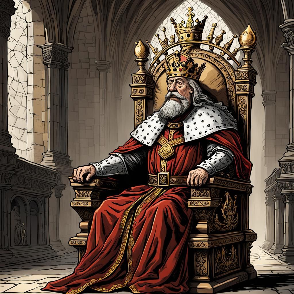 Satirical Caricature of a Mad King on Throne