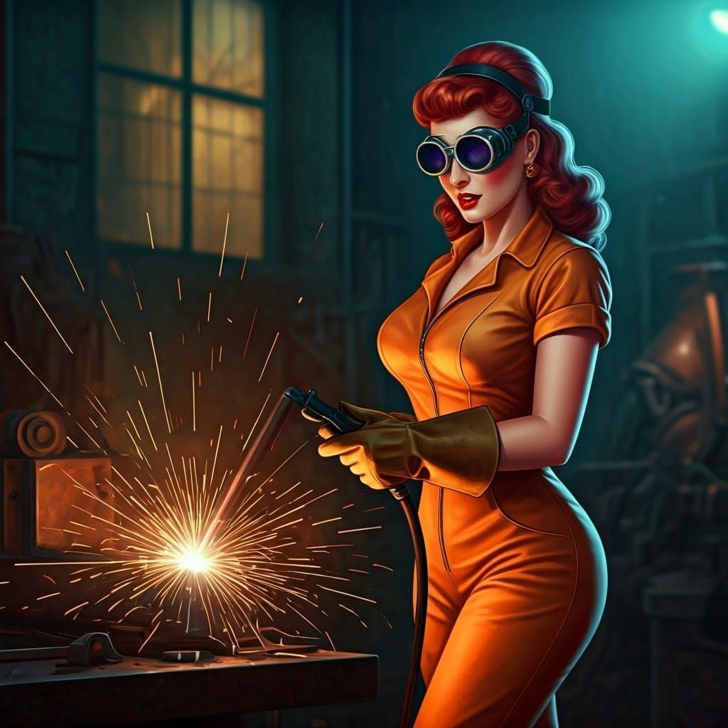 Retro-Futuristic Welding Siren in Dimly Lit Workshop