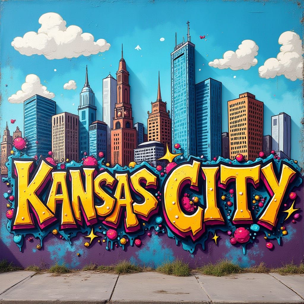 Kansas City Skyline in Vibrant Graffiti Style