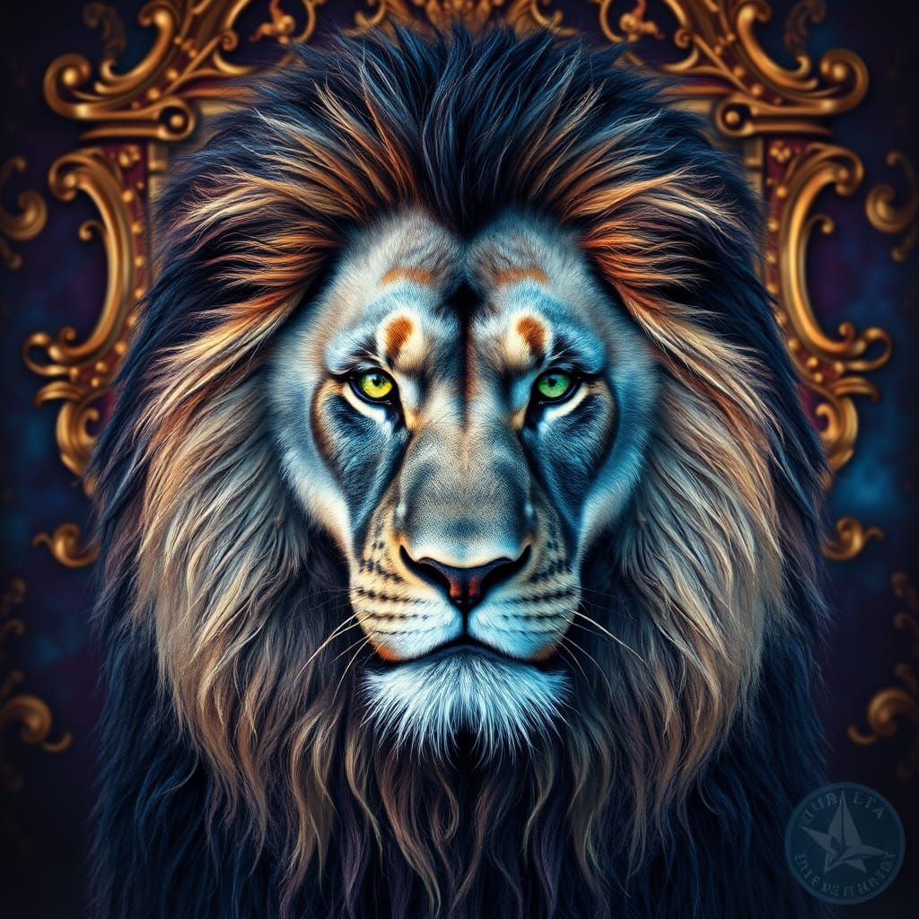 Operatic Lion with Baroque Backdrop as Surreal Portrait