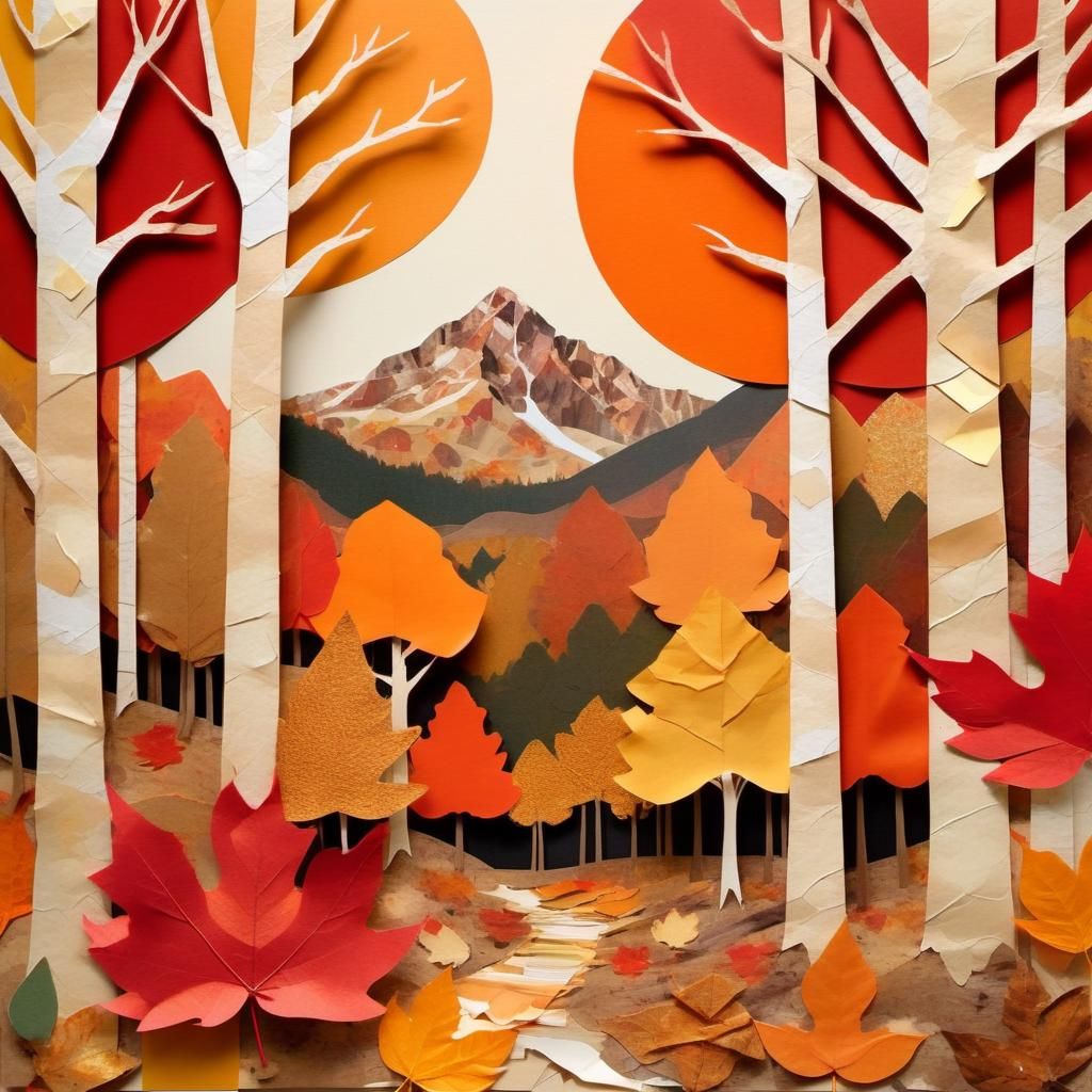 Autumn Park Scene in Mixed Media Collage