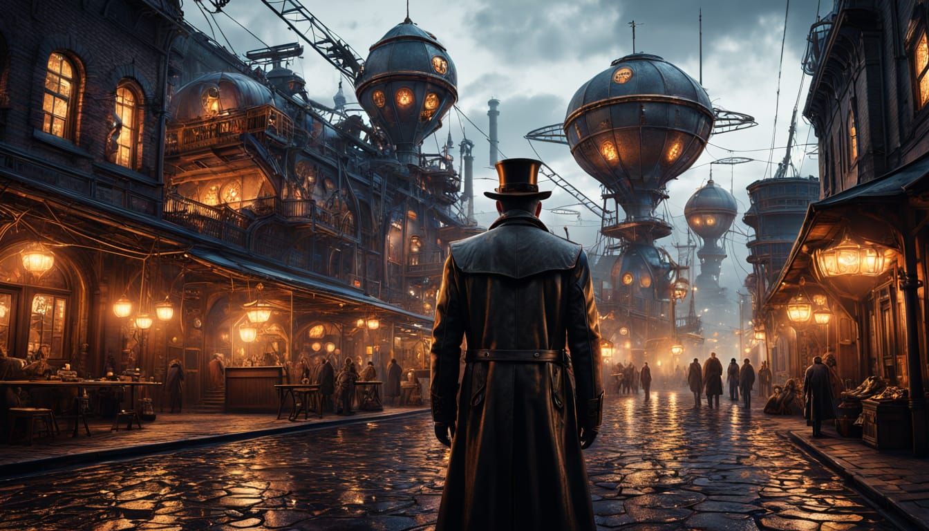 Steampunk City at Twilight: Brass Towers and Airships