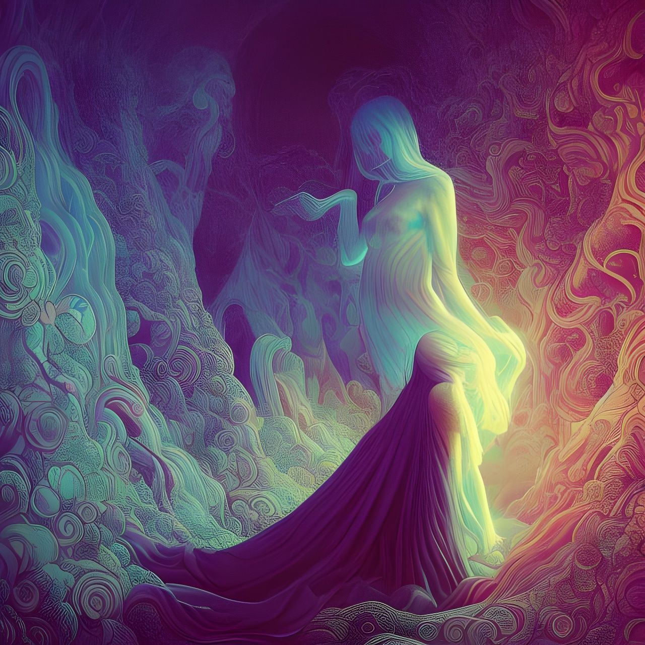 Psychedelic Art with Holographic and Ethereal Elements