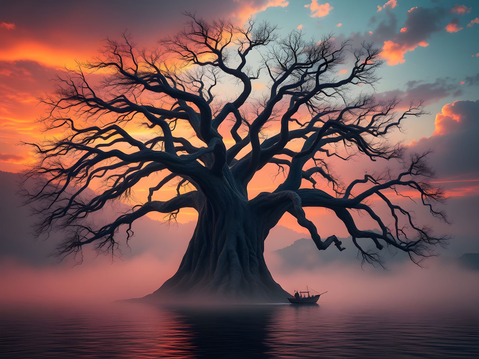 Majestic Tree in Orinoco River at Sunset