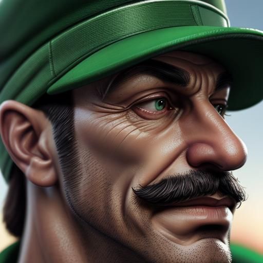 Hyperrealistic Luigi Portrait with Nintendo Hat