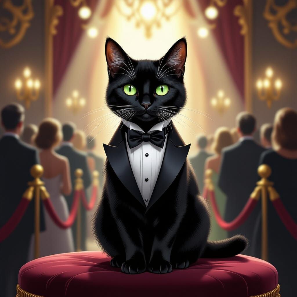 Tuxedo Cat Exhibition in Hyperrealistic Digital Art