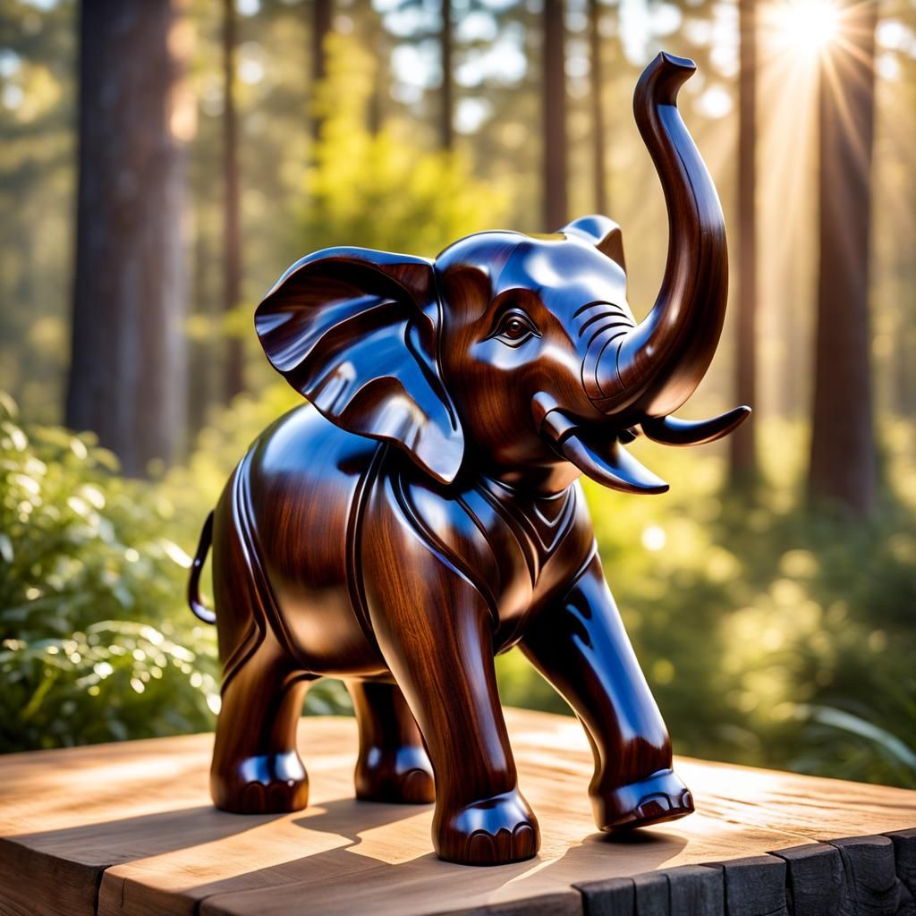 Walnut Elephant Carving in Photorealistic Detail