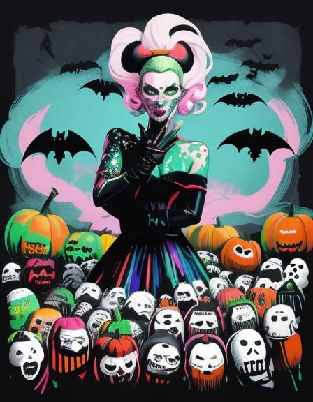 Pop Art Ghost in Graveyard with Glowing Face