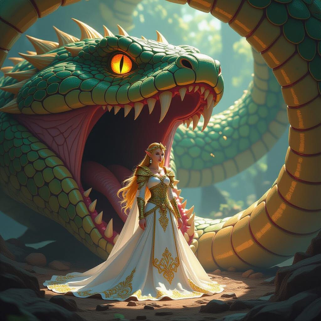 Zelda in Serpent's Mouth: Hyperrealistic Concept Art