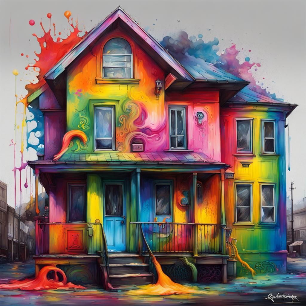 Rainbow House Graffiti Art in Splash Art Style