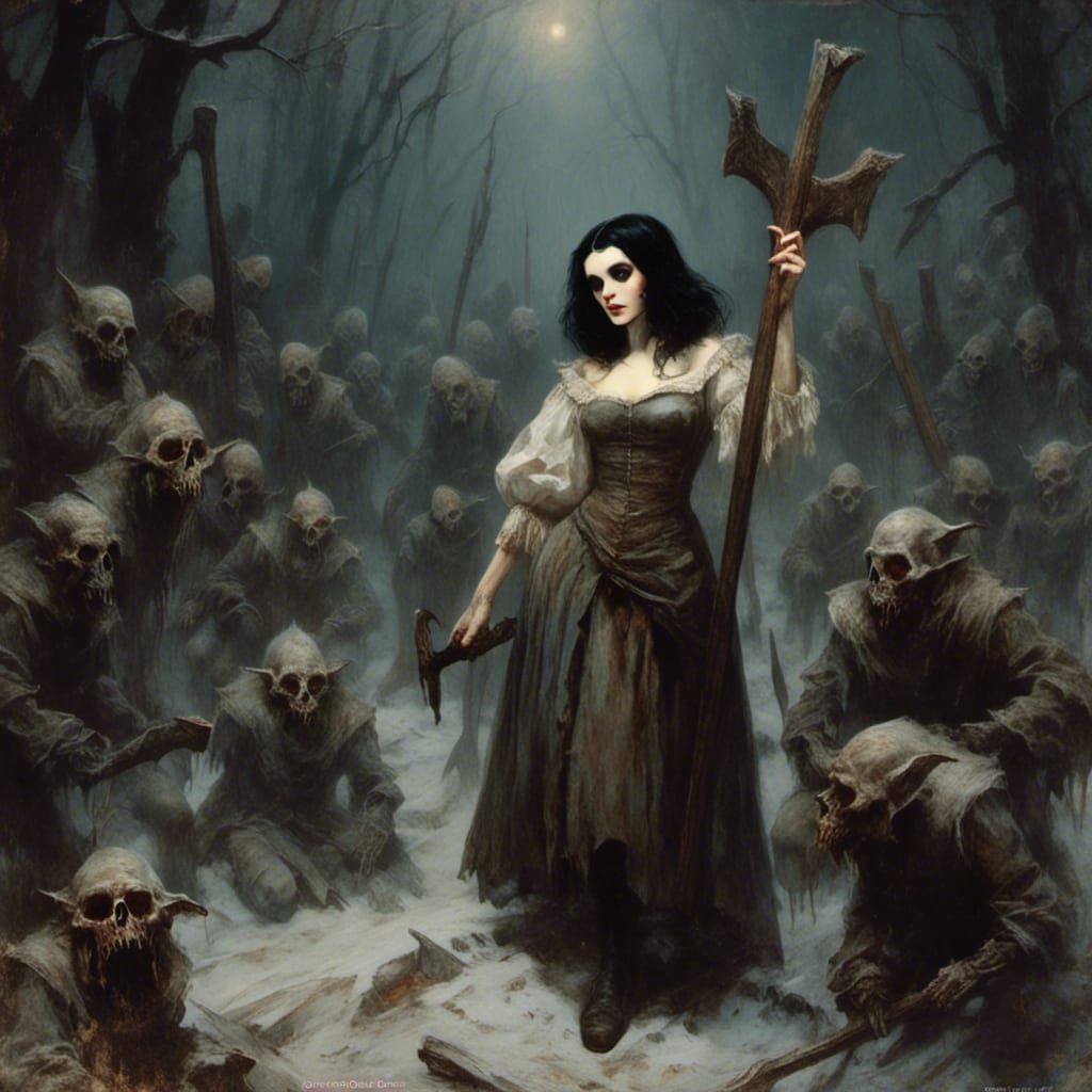 Macabre Snow White with Axe and Armed Dwarves