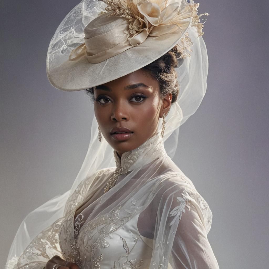 Elegant Victorian Woman in White Gown, Hyperrealistic Portra...