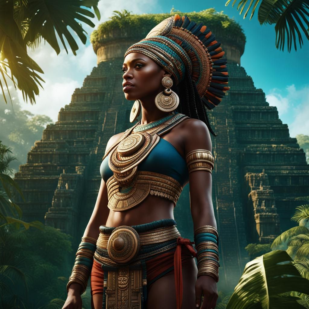African Woman at Mayan Temple: Fantasy Concept Art
