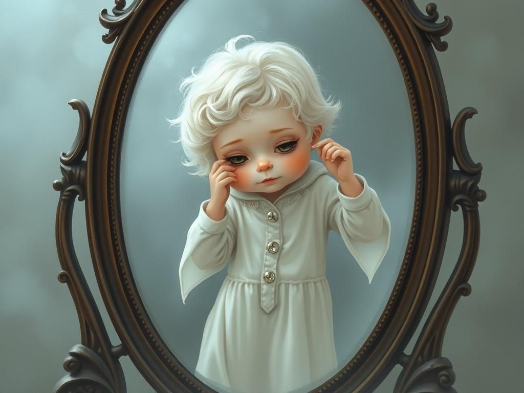 Adorable Baby Ghost Combing Hair in Antique Mirror
