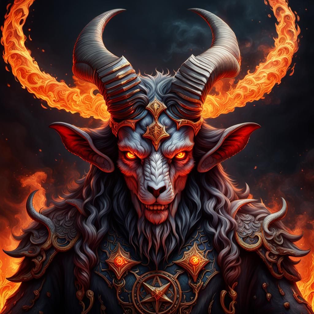Detailed Matte Painting of Baphomet in Fire