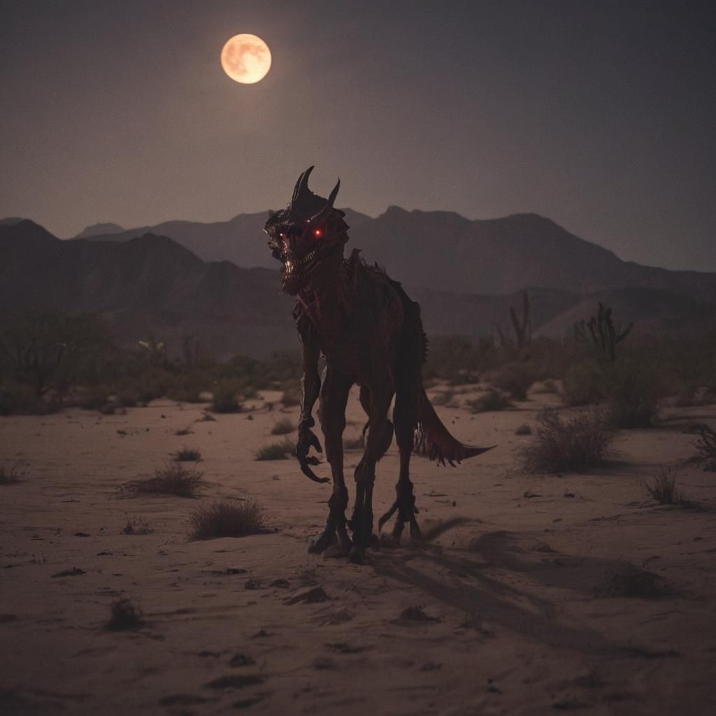 Demonic Desert Creature Roams Under Full Moon
