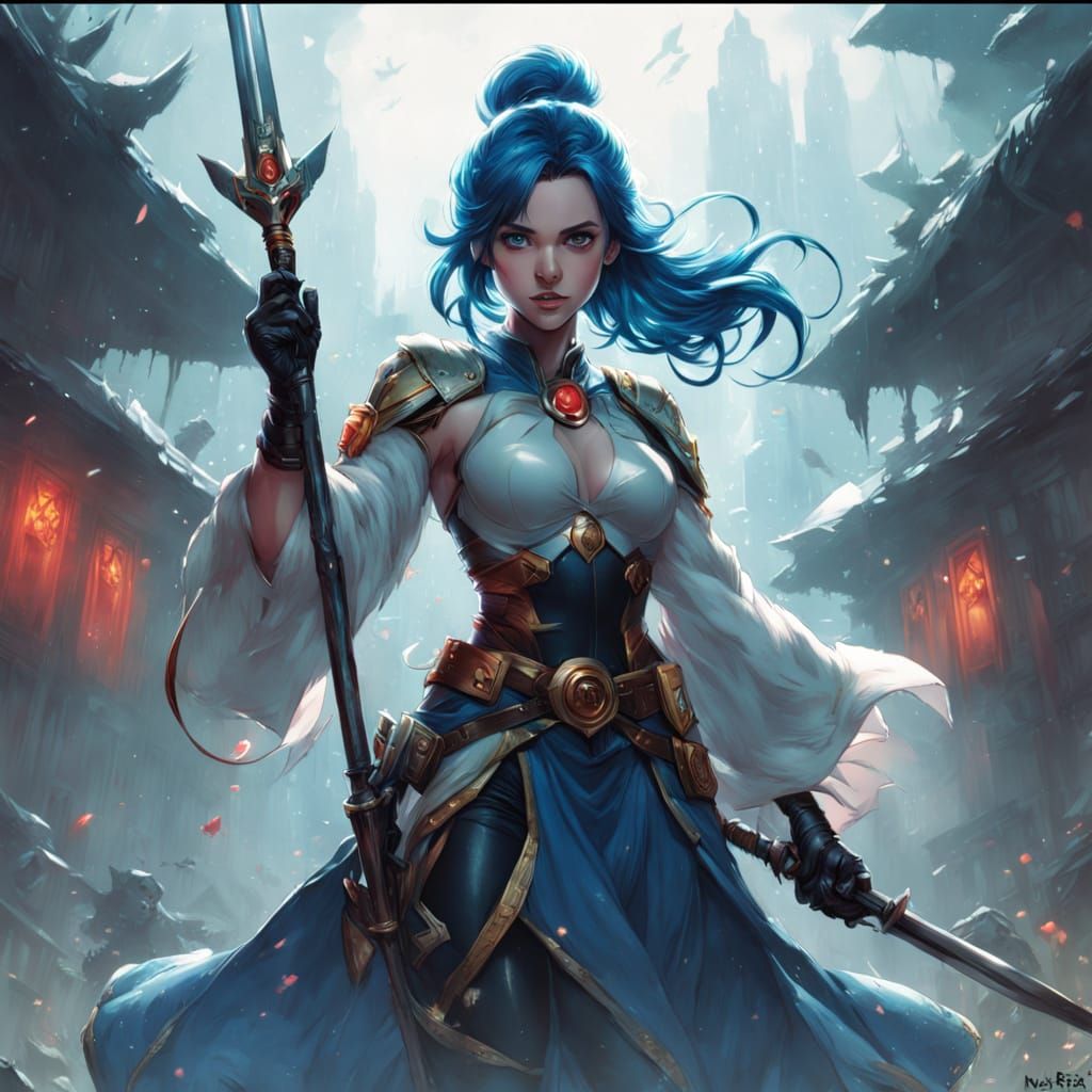 Surreal Digital Comic Art of Female Warrior in Traditional J...