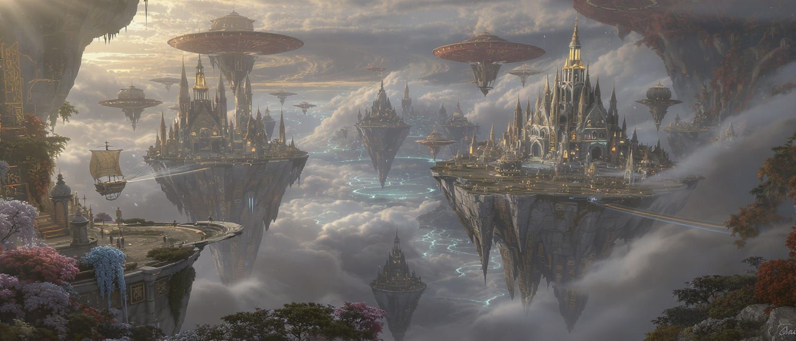 Epic Fantasy Floating City with Airships