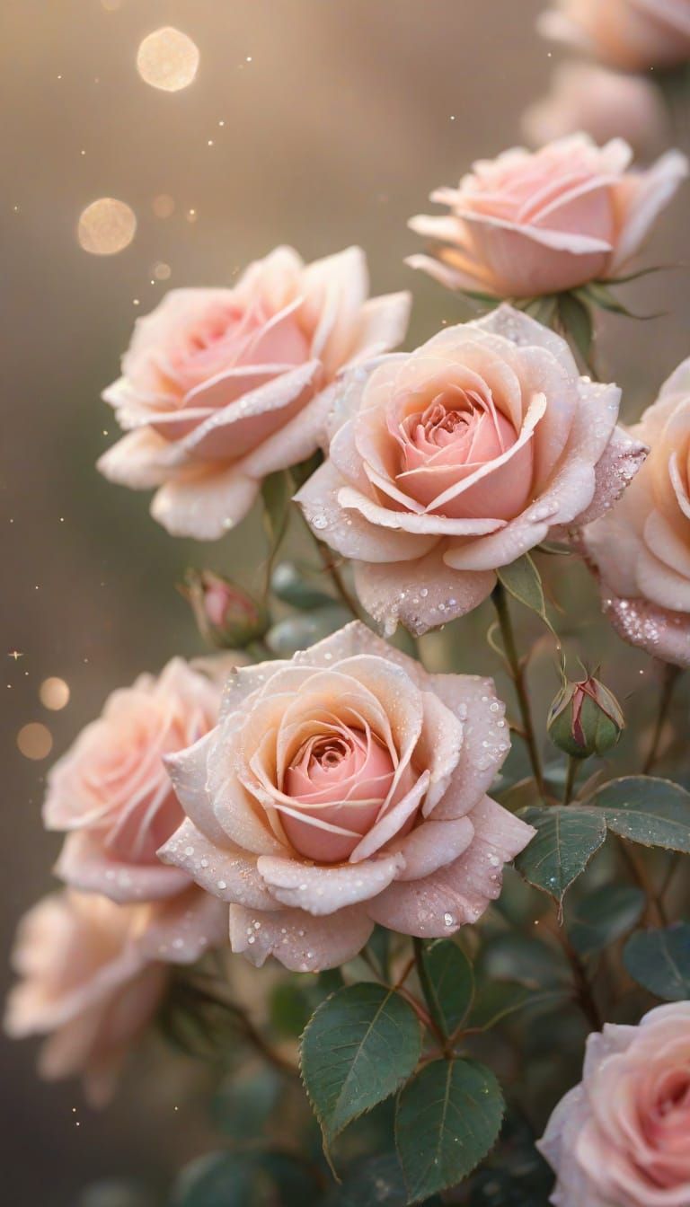 Dusty Pink Roses Surrounded by Sparkles in Fairy Tale Style