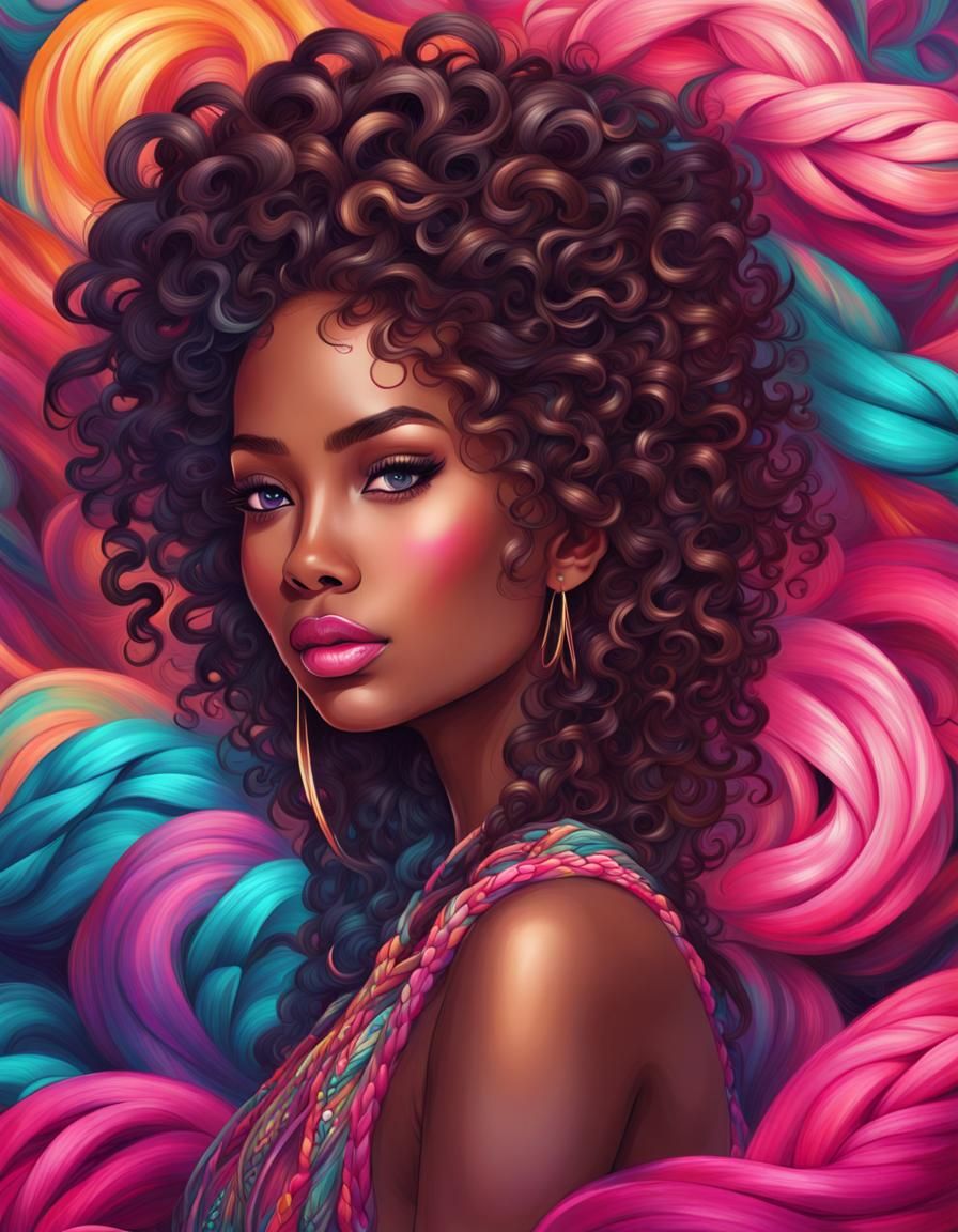 Colorful Braided Goddess in Pop Art Style