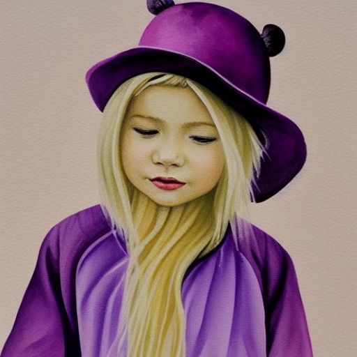 Cute Girl in Panda Hat, Gouache Painting