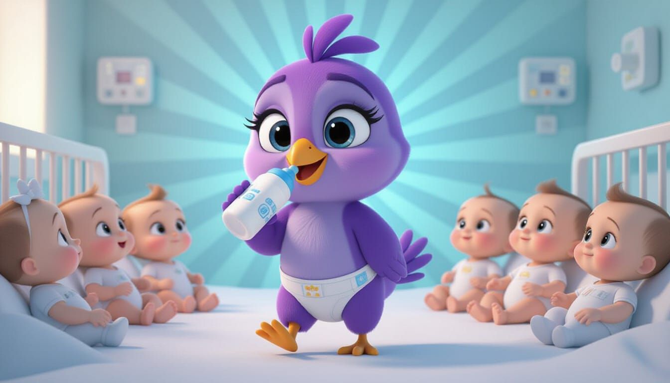 Adorable Purple Bird in Whimsical 3D Cartoon Style