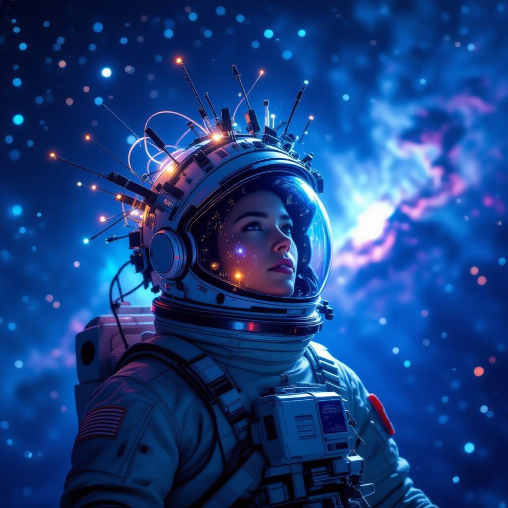 Astronaut Adrift with Satellite Crown, Nebula Reflection