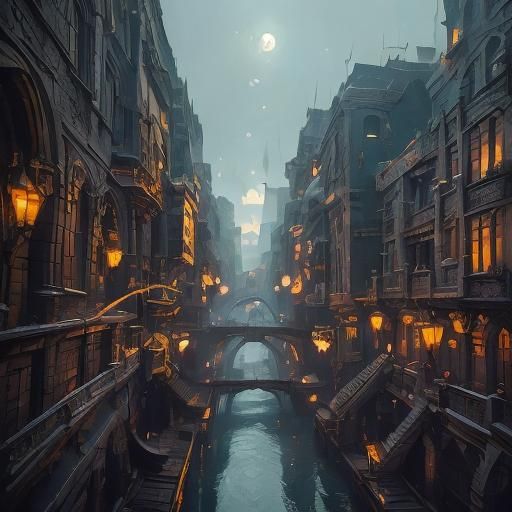 Assassin in Shadowy Cityscape at Night