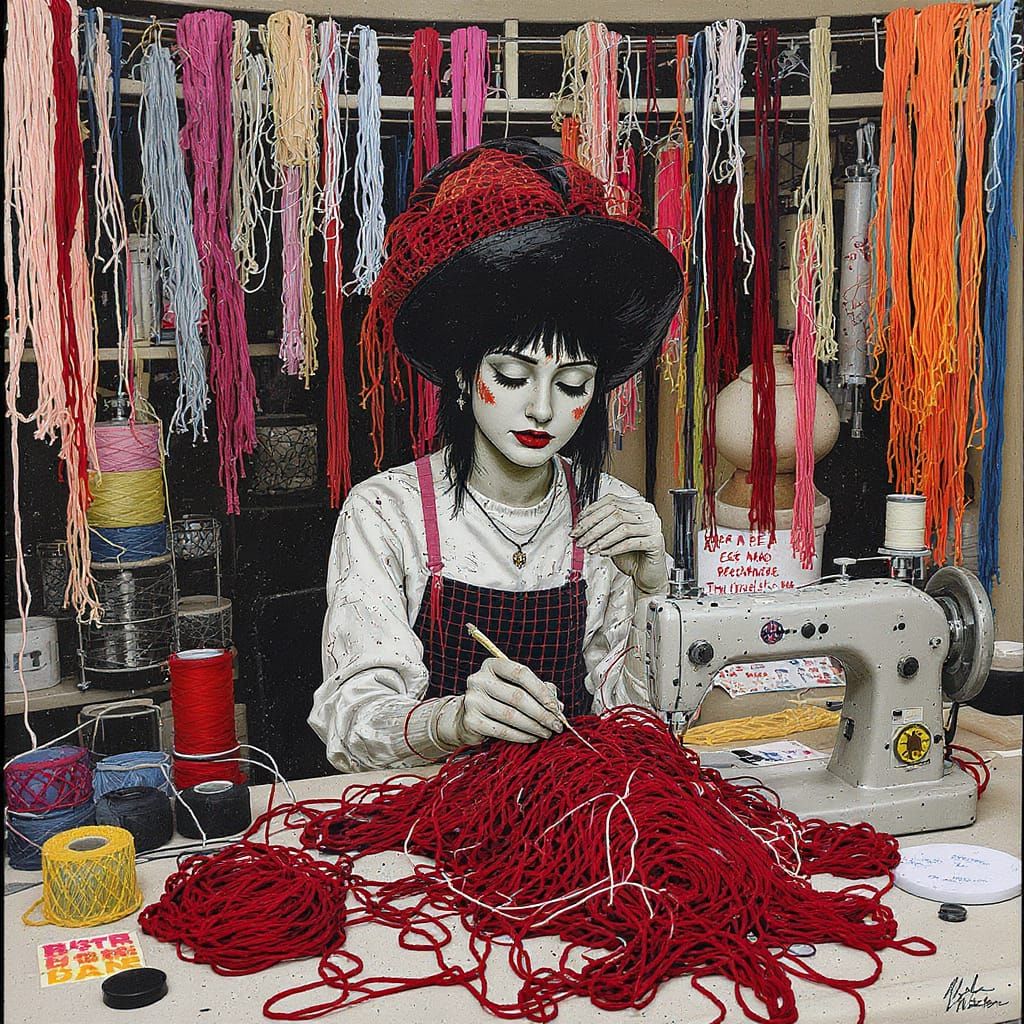 Knitting Lab Scene in Abstract Expressionist Style