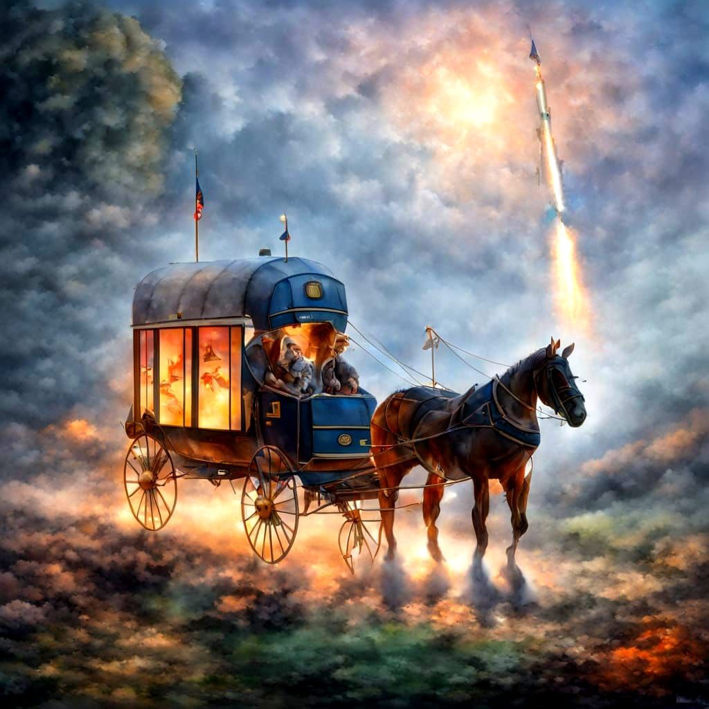 Horse and Wagon at Rocket Launch in Fantasy Style