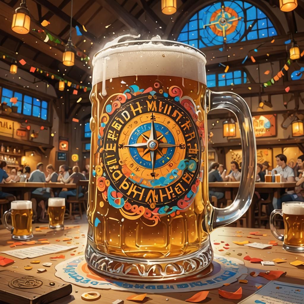 Oktoberfest Beer Mug with Quantum Math, Cartoon Style
