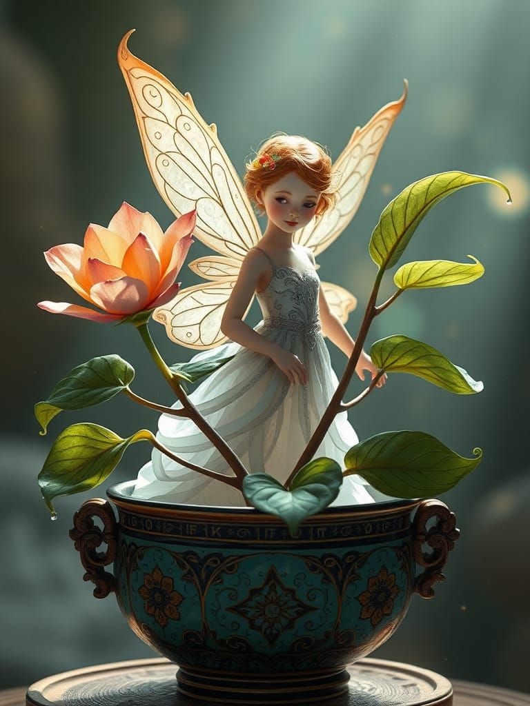 Ethereal Fairy Girl Behind Exotic Flower