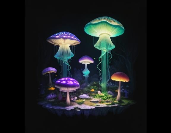 Jellyfish in Toadstool Forest: Beatrix Potter Style